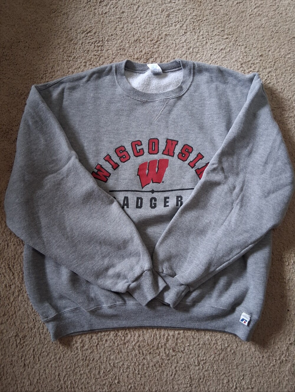 Vintage 90s Russell Athletic Wisconsin Badgers Gray Crewneck Sweatshirt Sz L
